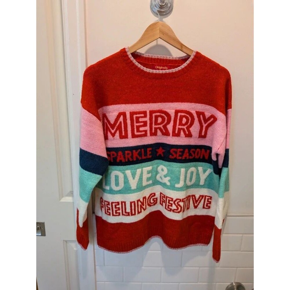 Merry Sparkle Season Ugly Christmas Sweater Striped Jumper NWT 10-12 Holiday